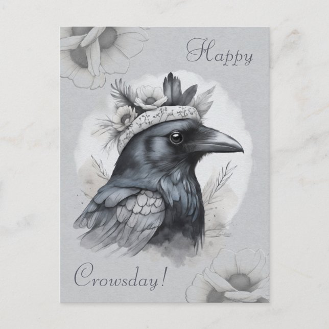 Corbeau Crow Rabe Portrait Fleurs Carte postale (Devant)