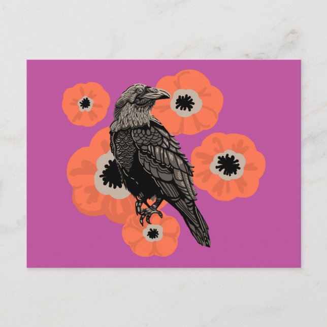 Corbeau d'automne et carte postale Anenome (Devant)