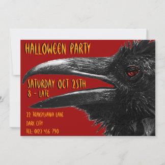 corbeau effrayant halloween invitation rouge