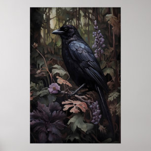 Corbeau Maussade Dans Une Impression De Forêt Flor
