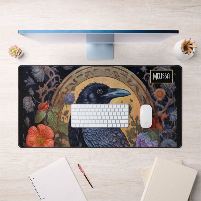 Corbeau noir avec fleurs Design gothique (Bureau 1)