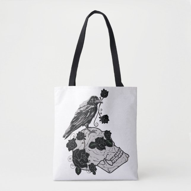 Corbeau noir et sac crâne - Roses (Devant)