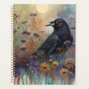 Corbeau peint à la main avec Fleurs sauvages