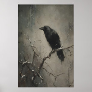Corbeau sur branche nue, Art mural d'oiseau corbea