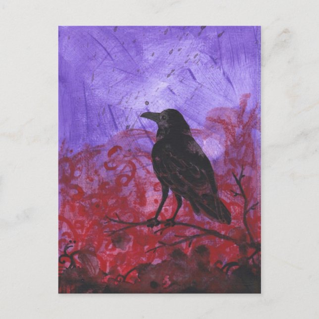 Corbeau sur rouge + violet carte postale d'art abs (Devant)