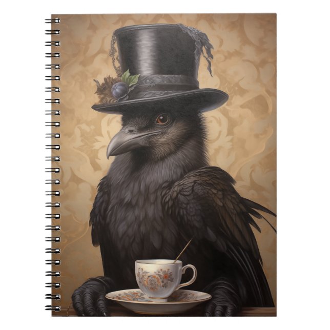 Corbeau victorien dégustant du café - Carnet gouve (Devant)