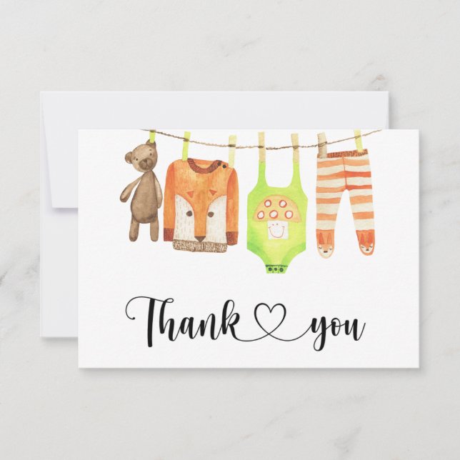 Corde à linge bébé - carte de remerciement (Devant)