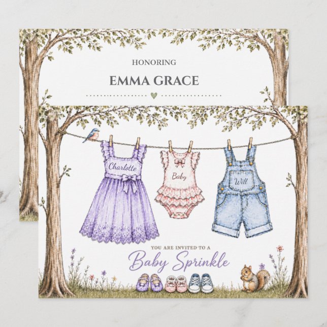 Corde à linge Invitation pour la baby sprinkle de  (Devant / Derrière)