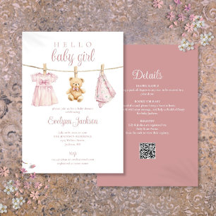Corde à linge pour bébé fille rose Invitation Baby
