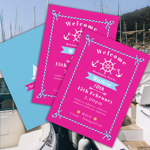 Corde nautique Anniversaire rose Invitation