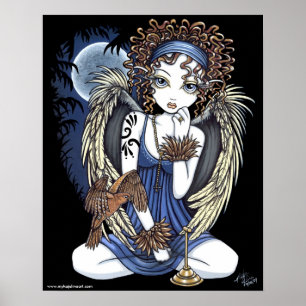 "Cordelia" Gothique Lune Huile Oiseau Ange Poster