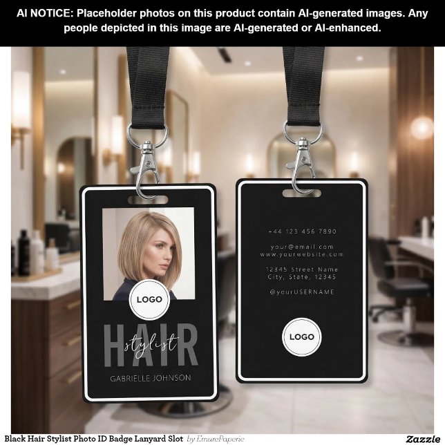 Cordon pour badge photo de coiffeur avec emplaceme (Créateur téléchargé)