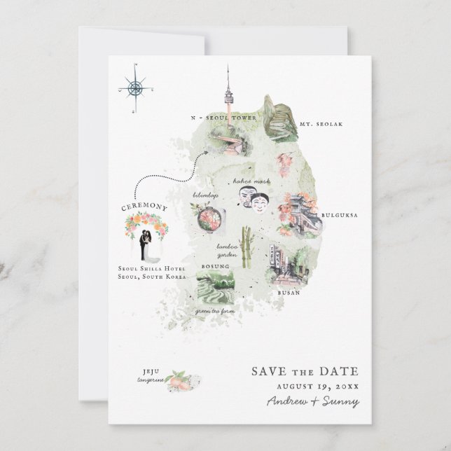 Corée | Carte d'itinéraire de mariage de destinati (Devant)