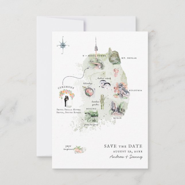 Corée | Carte d'itinéraire de mariage de destinati (Devant)