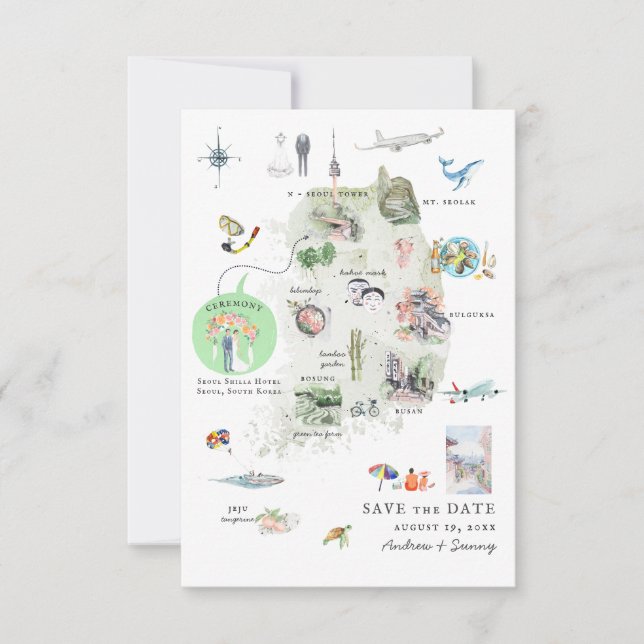 Corée | Carte Itinéraire De Mariage De Destination (Devant)