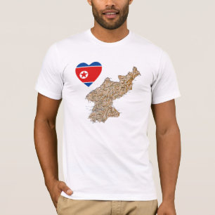 Corée du Nord - Coeur du drapeau et carte T-shirt
