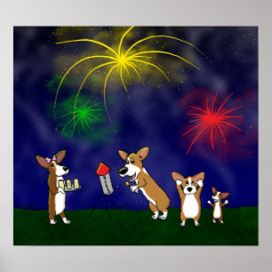 Corgi affiche de feux d'artifice du 4 juillet