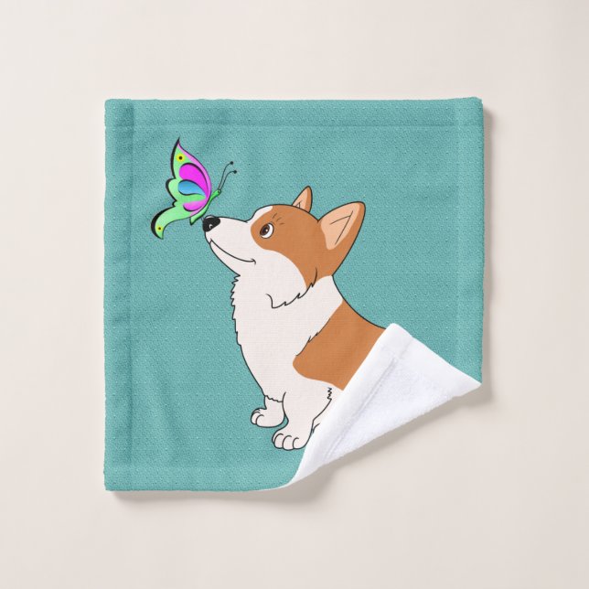 Corgi avec le papillon (Gant de toilette)