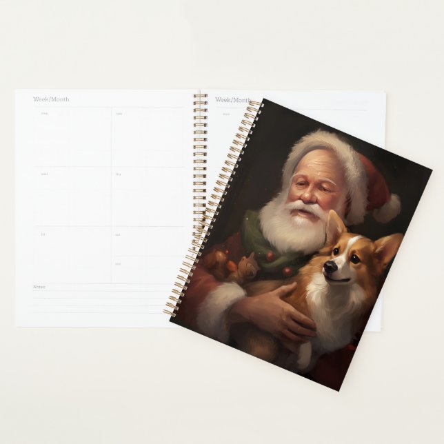 Corgi avec le Père Noël Festif Noël (Devant avec enveloppe)