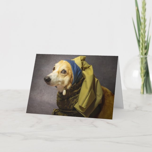 Corgi avec une carte d'anniversaire Pearl Earring (Devant)
