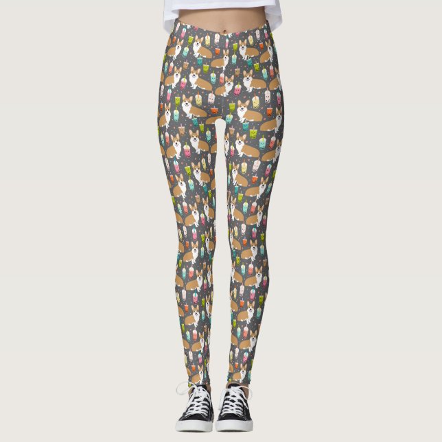 Corgi Bubble Tea leggings - mignon chien kawaii de (Devant)