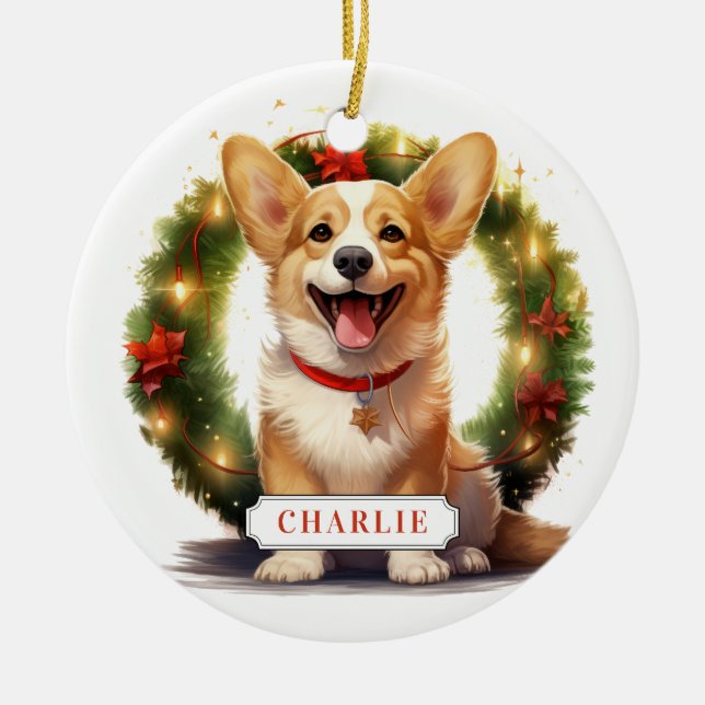 Corgi Ceramic Circle Ornement (Devant)