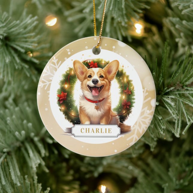 Corgi Ceramic Circle Ornement (Arbre)