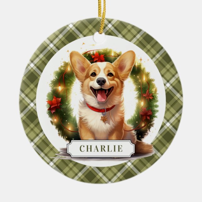 Corgi Ceramic Circle Ornement (Devant)