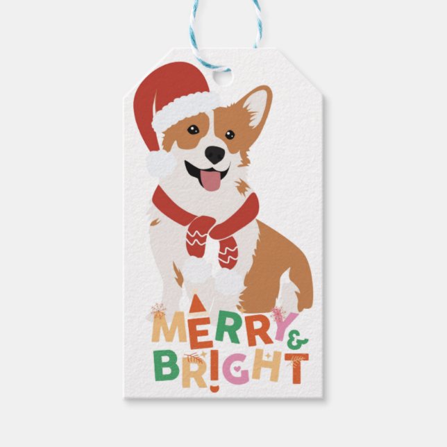 corgi chien joyeux étiquettes cadeaux lumineux (Devant)