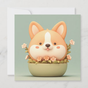 Corgi chiot dans un mignon bol floral en argile 3D