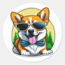 Corgi coloré dans lunettes de soleil Sticker rond