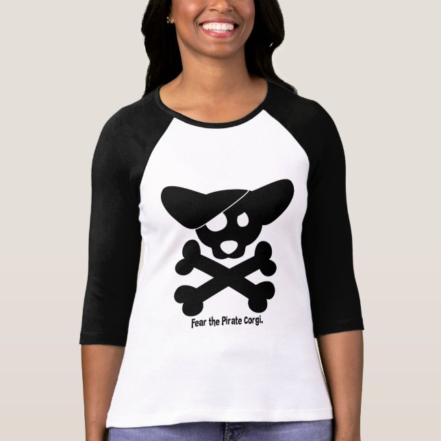 Corgi crâne et T-shirt de dames d'os croisés (Devant)