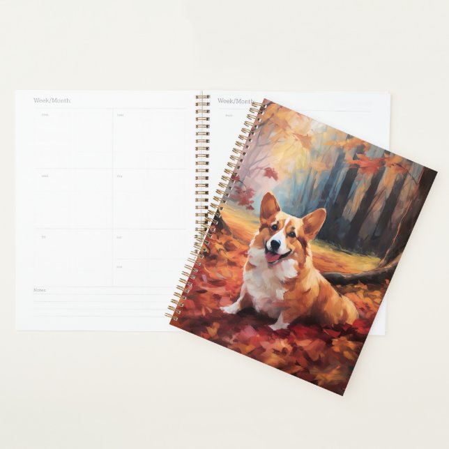 Corgi dans les feuilles d'automne qui tombent insp (Devant avec enveloppe)