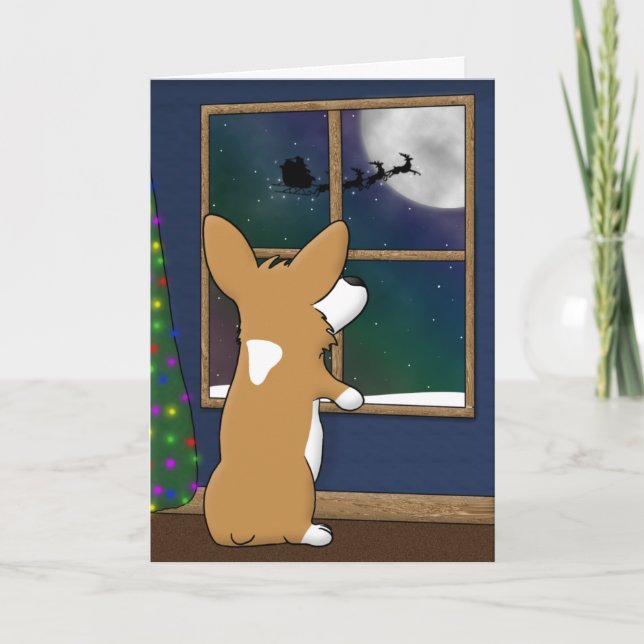 Corgi de Noël à la carte de Noël de fenêtre (Devant)