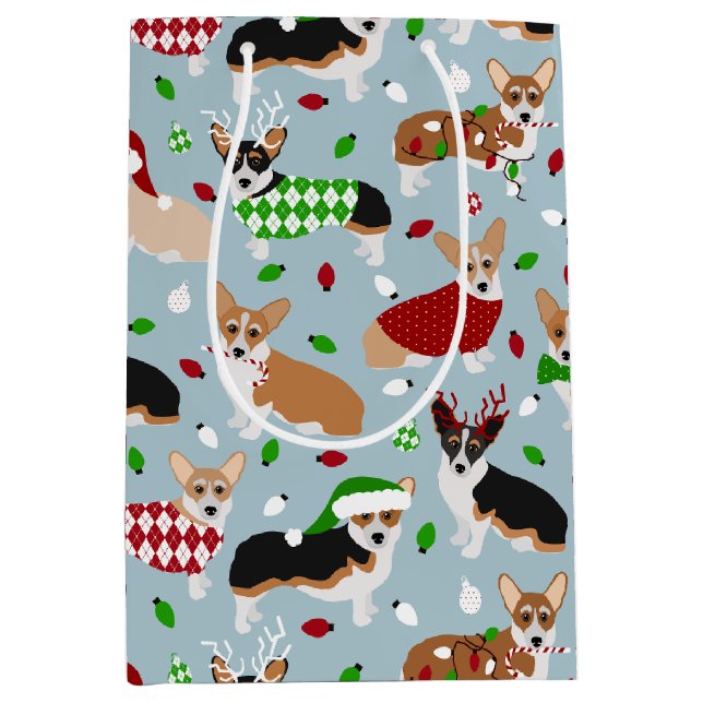 Corgi de Noël Chiens Moyenne Sac Cadeau (Devant)