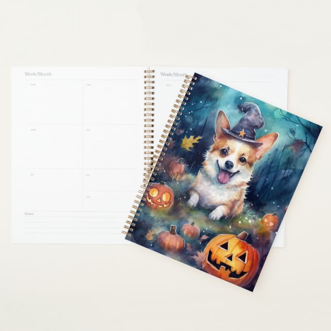 Corgi d'Halloween avec citrouilles effrayant (Devant avec enveloppe)