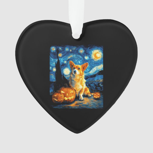 Corgi Dog Lovers Painting of van gogh starry night (devant)