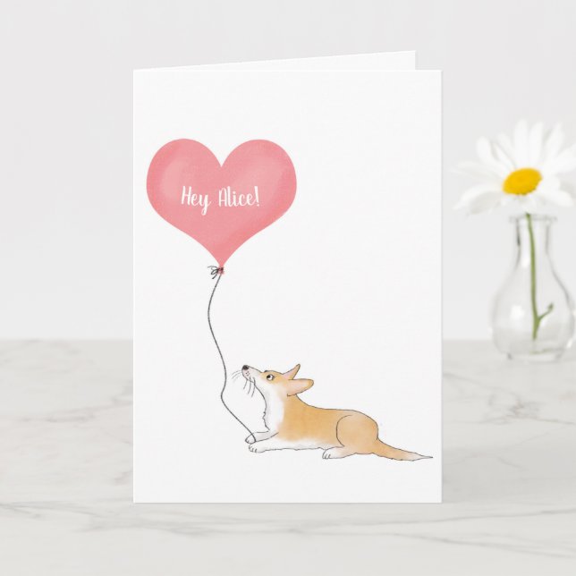 Corgi et ballon personnalisés Je vous aime carte (Petite plante)