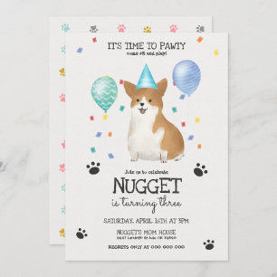 Corgi laisse Pawty Chien Anniversaire Invitation B