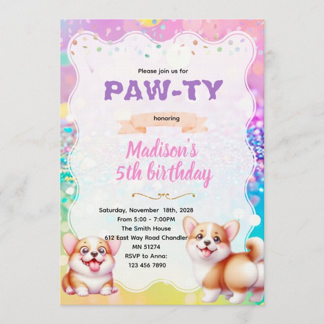 Corgi party theme invitation (Devant)