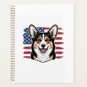 Corgi patriotique drapeau américain vecteur vintag