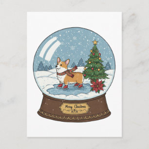 Corgi sur Patins Carte postale de Noël