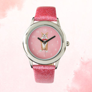 Corgi tenant une montre cardiaque