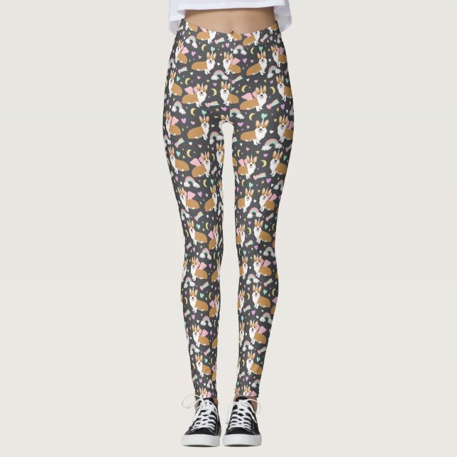 Corgi Unicorn Pastel Leggings - gris (Devant)