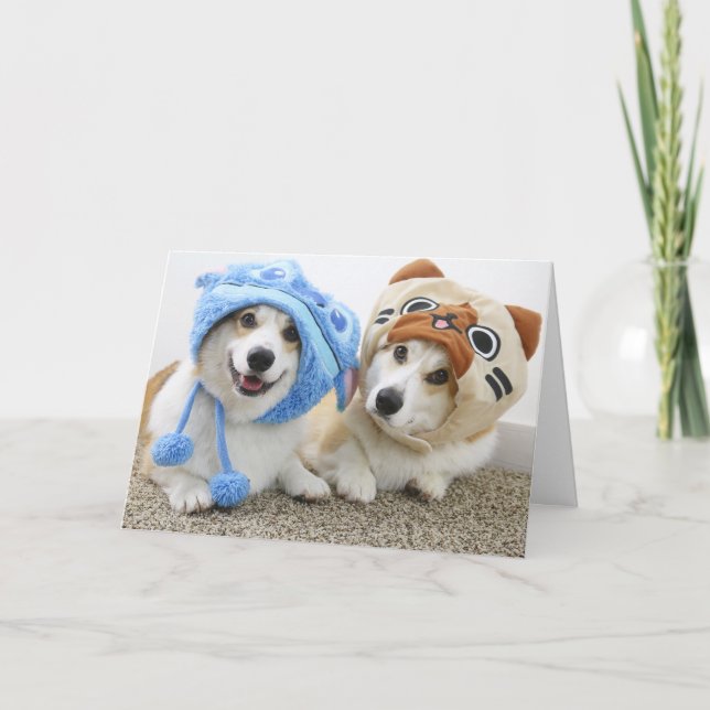 Corgis dans la carte de voeux pliée Casquette (Devant)