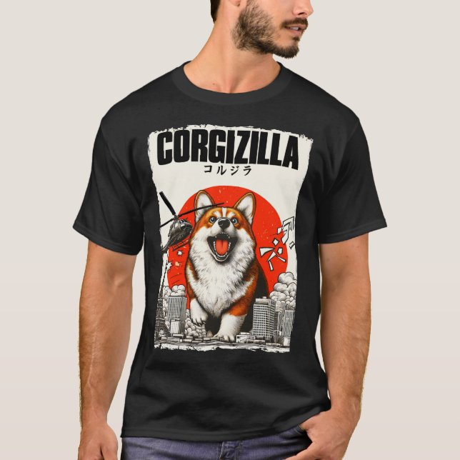 Corgizilla Funny T-shirt de style japonais (Devant)