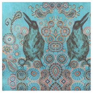 corneille sur le tissu bleu