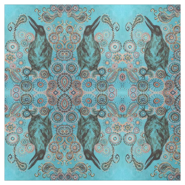 corneille sur le tissu bleu (Échantillon)