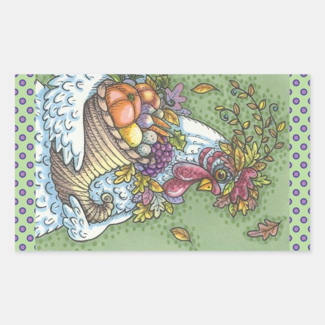 CORNUCOPIA HEN, THANKSGIVING CHICKEN STICKERS Rec (Devant)