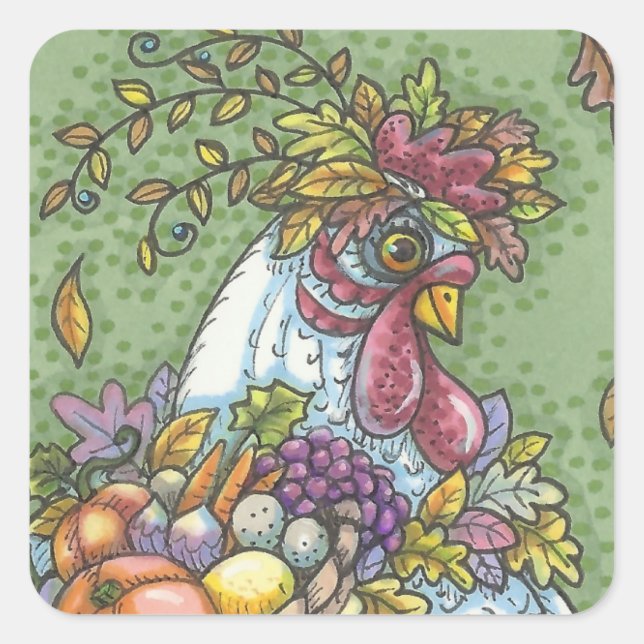 CORNUCOPIA HEN, THANKSGIVING CHICKEN STICKERS Squ (Devant)